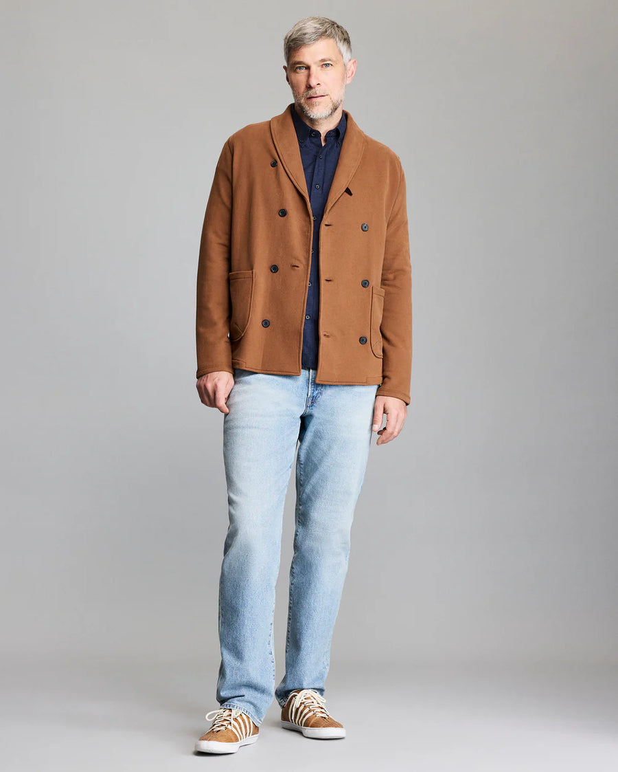 John French Terry Cotton Shawl Cardigan - Oak Brown