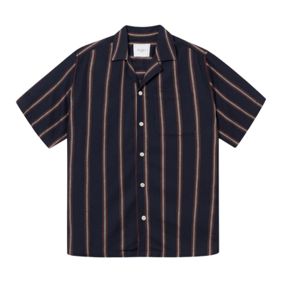 Lawson Stripe Short Sleeve Shirt - Dark Navy & Camel