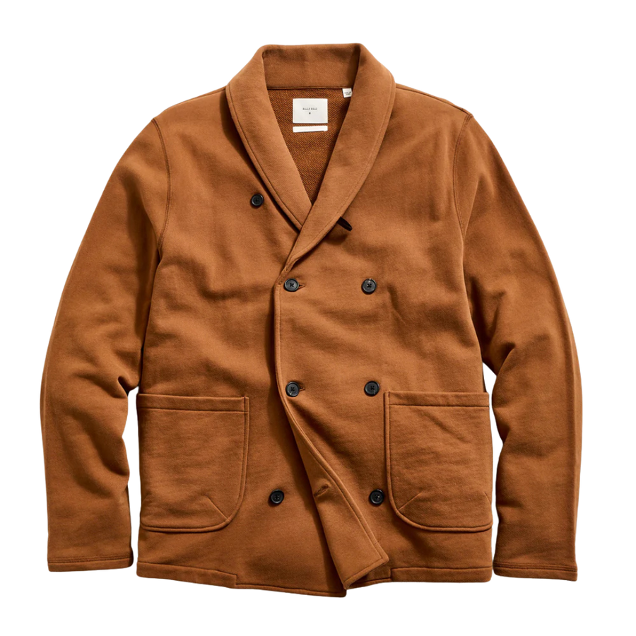 John French Terry Cotton Shawl Cardigan - Oak Brown