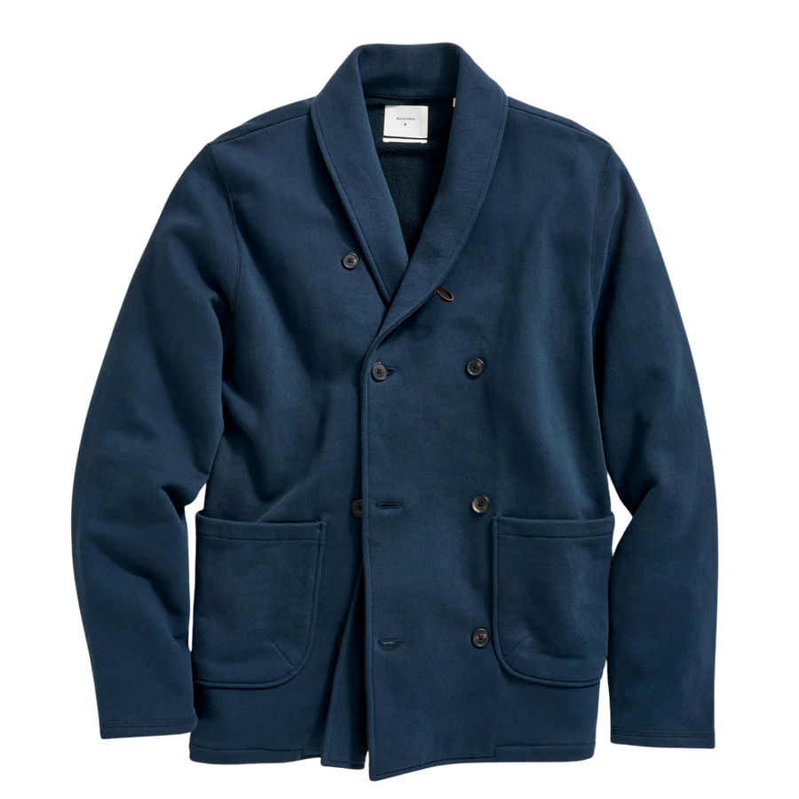John French Terry Cotton Shawl Cardigan - Carbon Blue