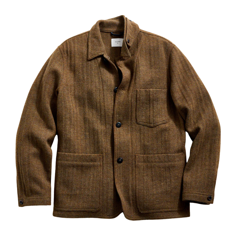 Wool Herringbone Chore Coat - Olive Herringbone