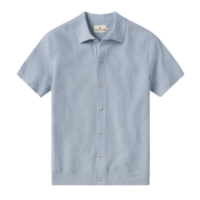 Waffle Stitch Short Sleeve Button Down - Clear Sky