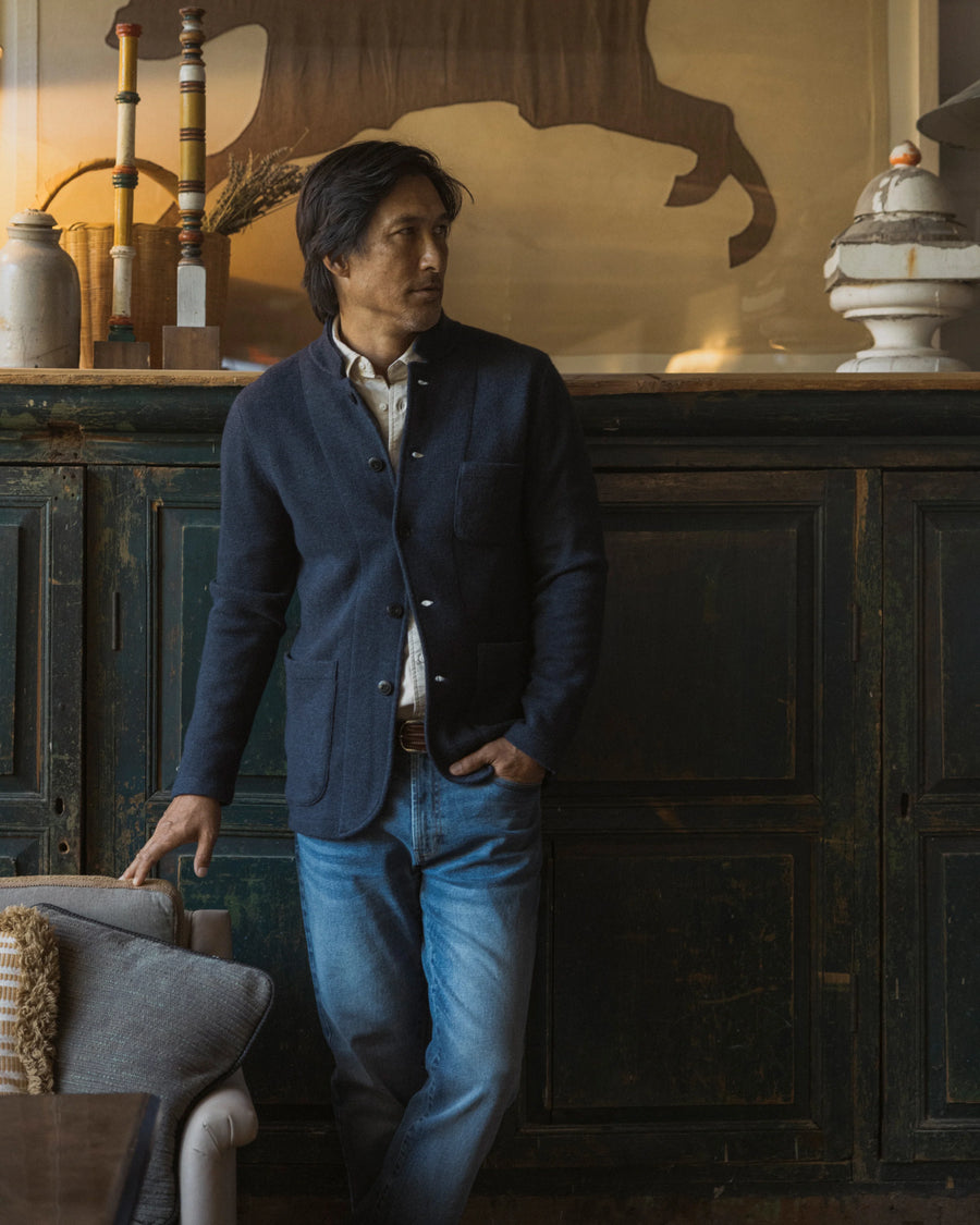Nelson Knitted Lambswool Swacket - Navy