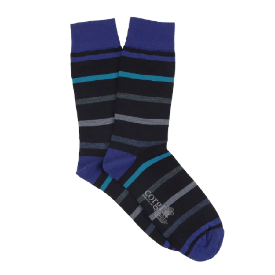 Archie Stripe Merino Wool Socks - Blue