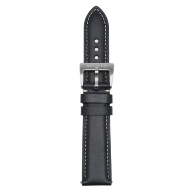 22mm Leather Watch Strap - Stiched Black