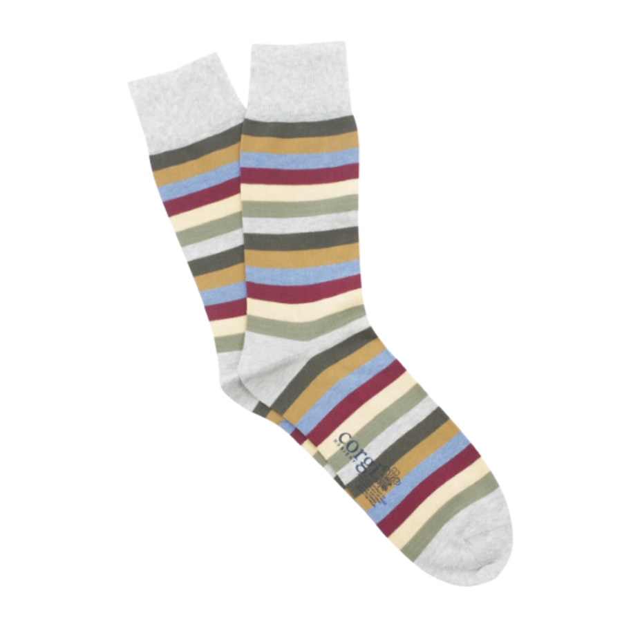 7 Color Striped Cotton Socks - Silver & Khaki
