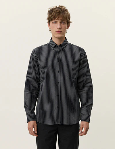 Kent Stripe Poplin Shirt - Black