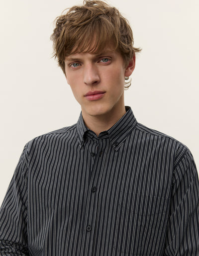 Kent Stripe Poplin Shirt - Black