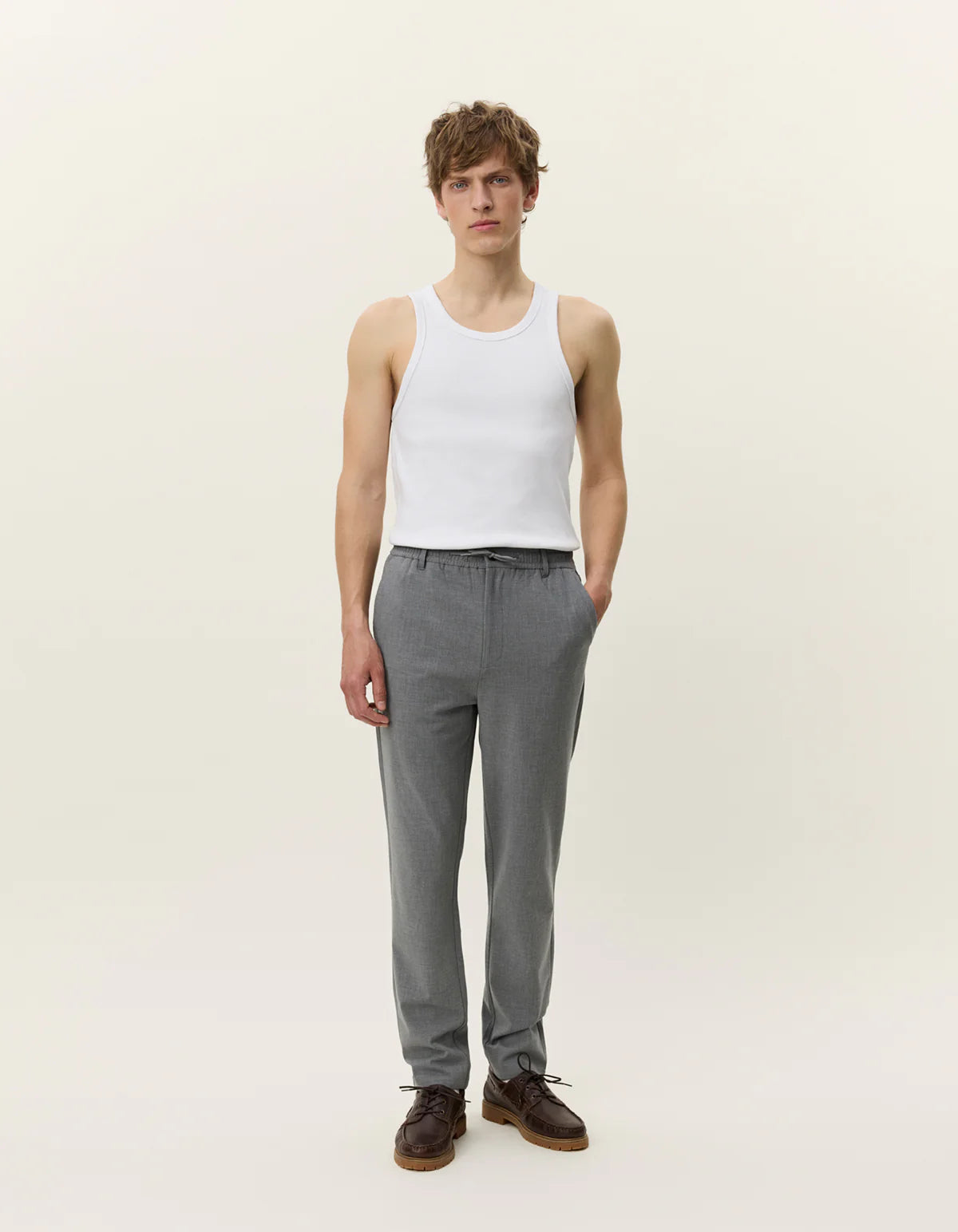 Como Tapered Textured Drawstring Pant - Grey Melange