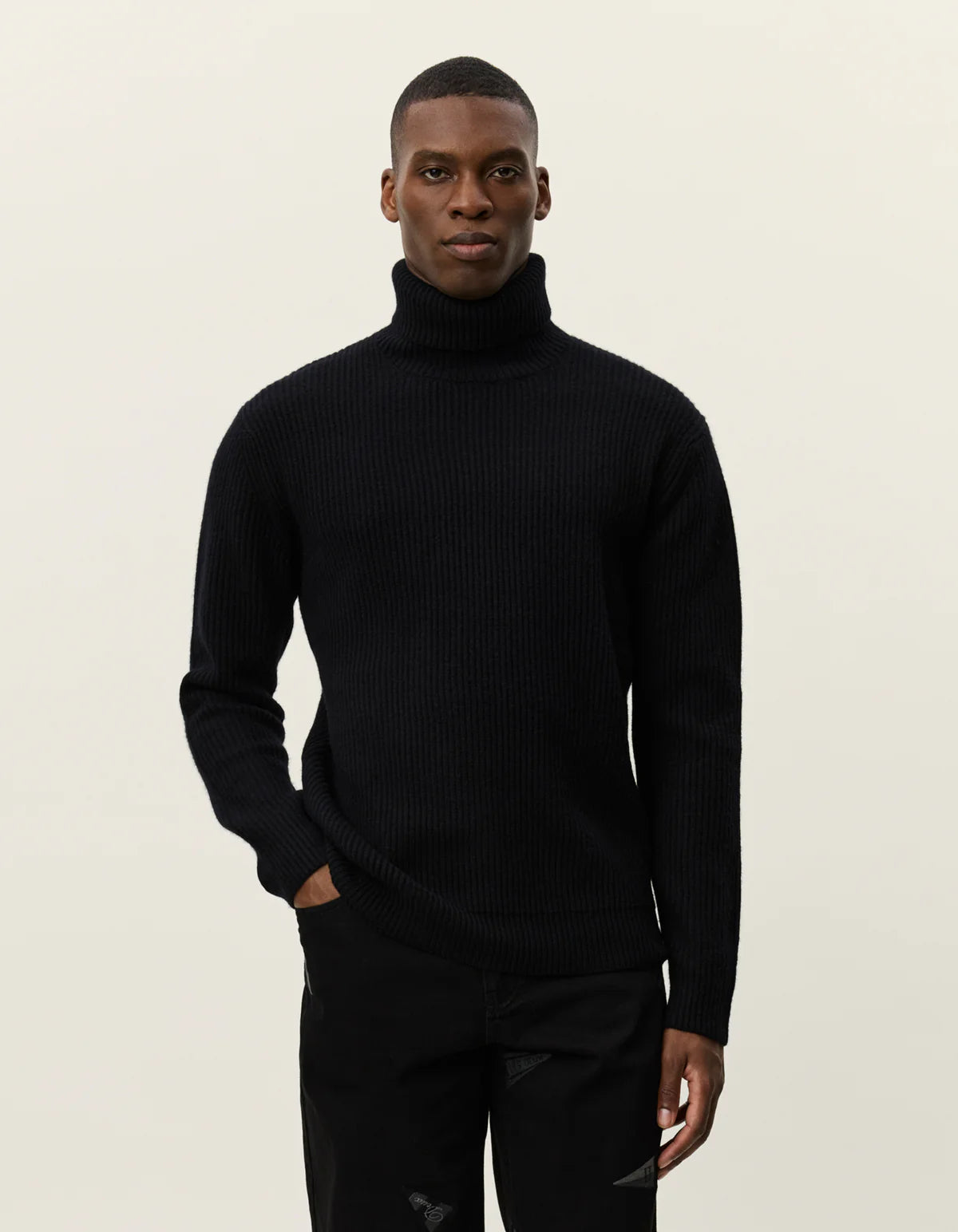 Eddie Wool Rib Rollneck Knit - Black
