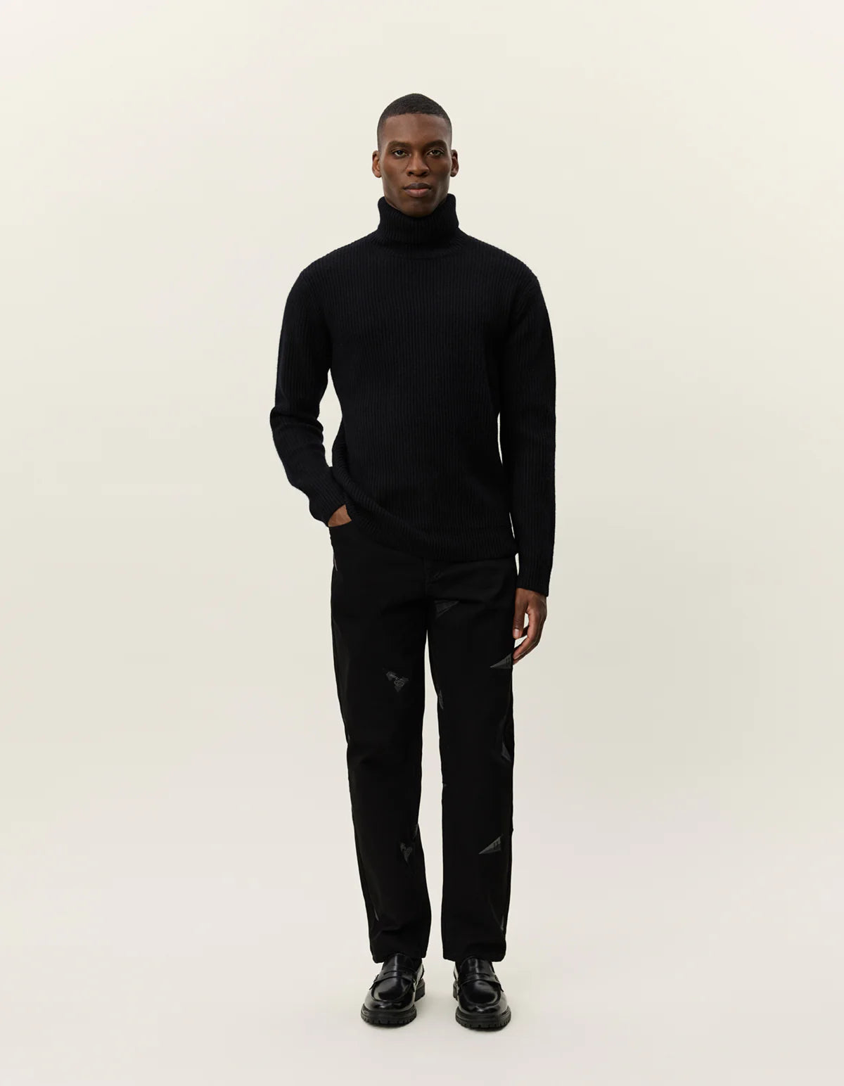 Eddie Wool Rib Rollneck Knit - Black