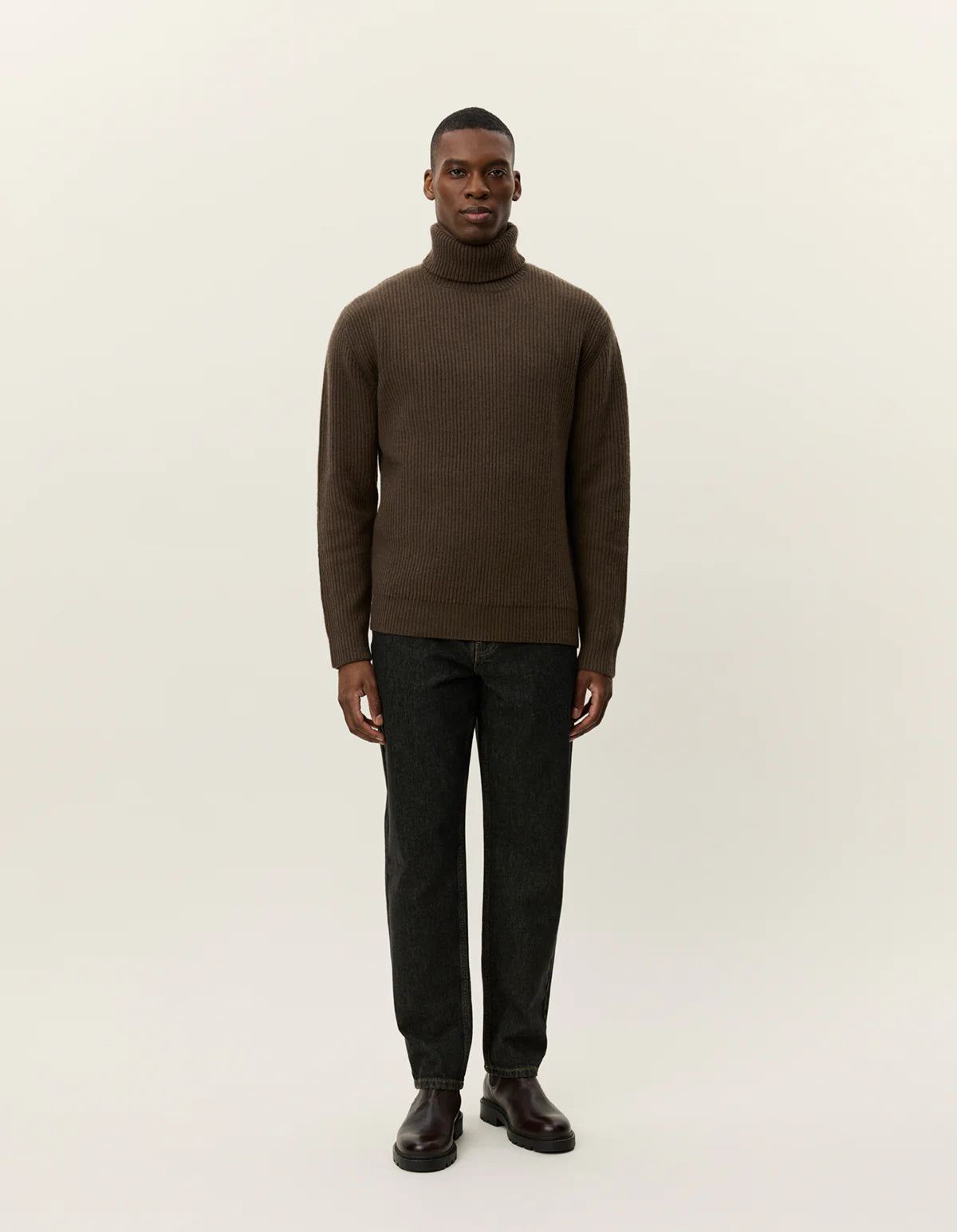 Eddie Wool Rib Rollneck Knit - Teak Brown