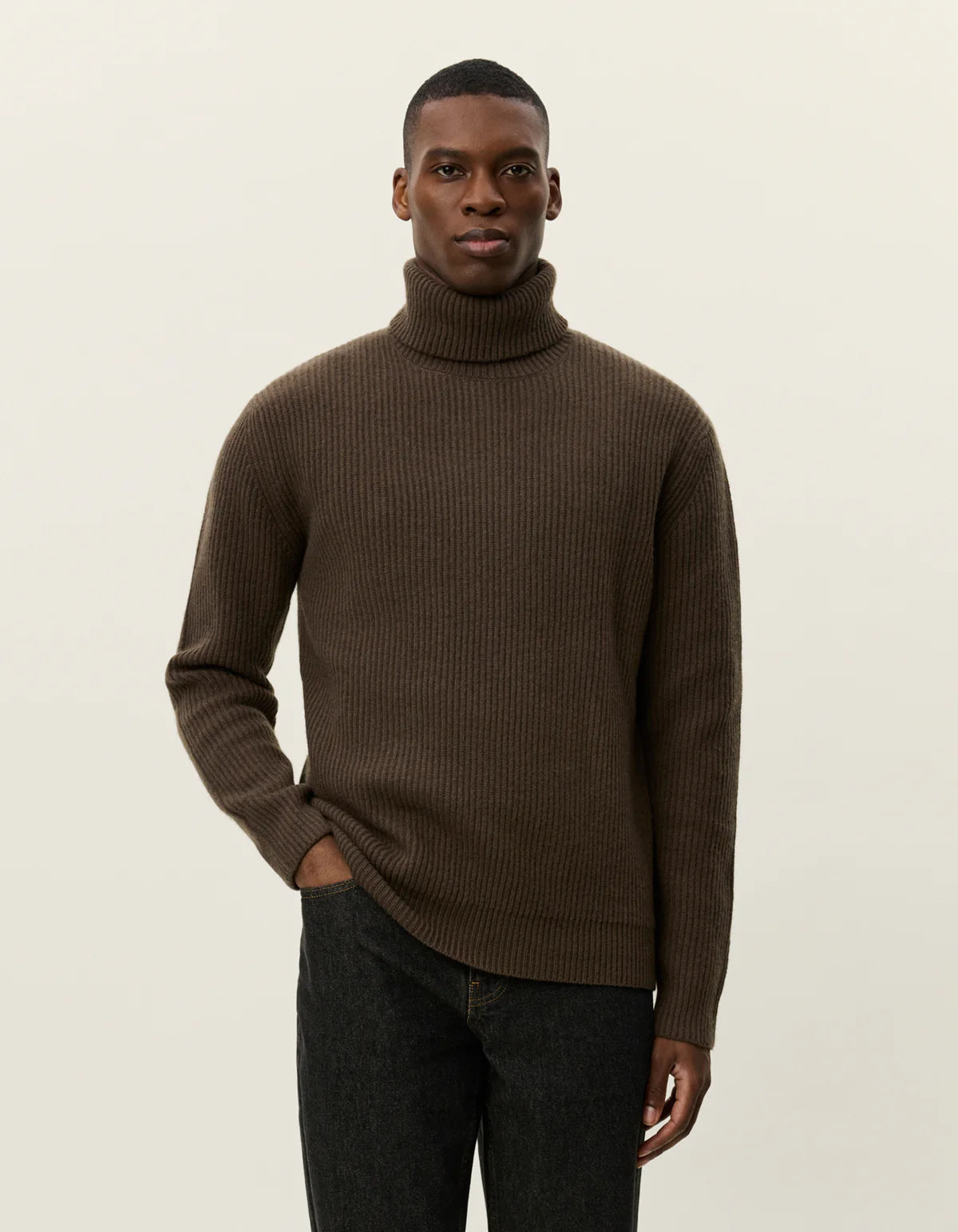 Eddie Wool Rib Rollneck Knit - Teak Brown