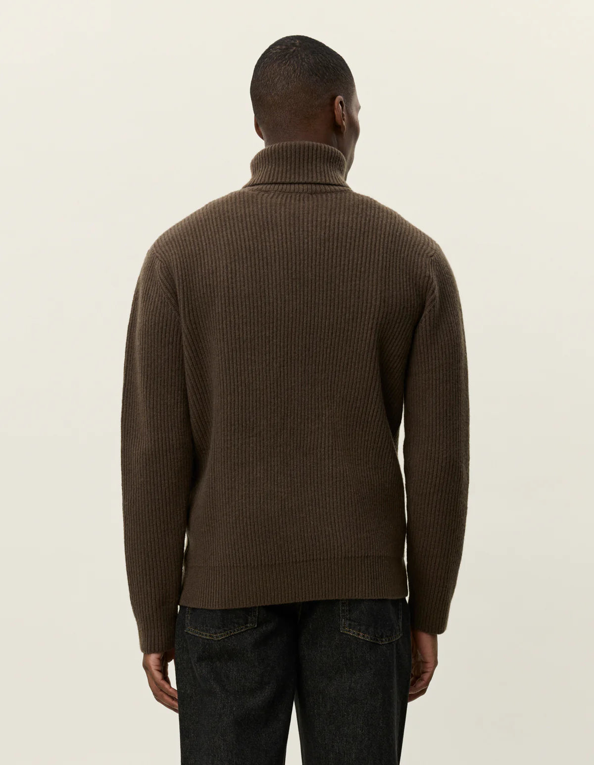 Eddie Wool Rib Rollneck Knit - Teak Brown