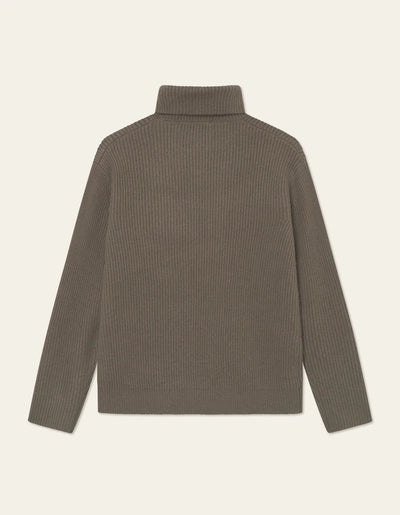 Eddie Wool Rib Rollneck Knit - Teak Brown