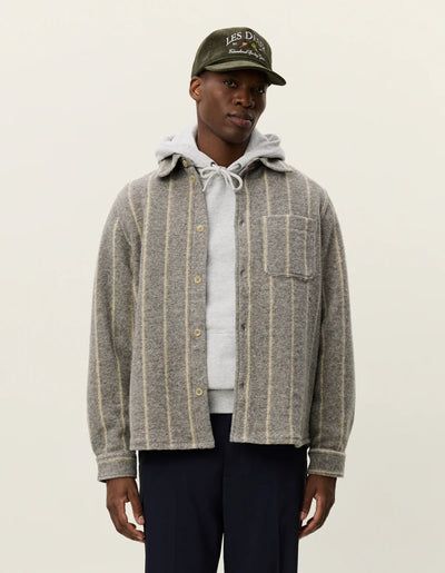 Lennon Wool Pinstripe Overshirt - Grey Melange