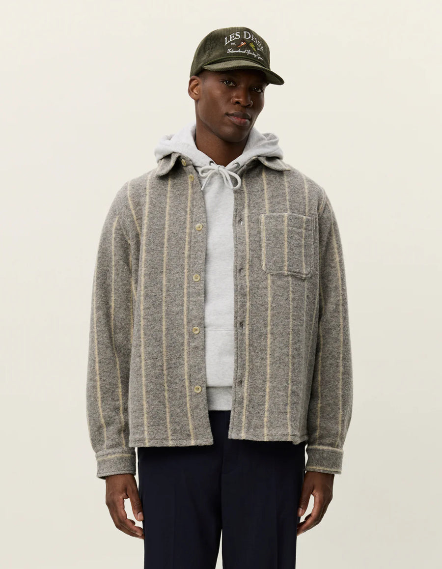 Lennon Wool Pinstripe Overshirt - Grey Melange
