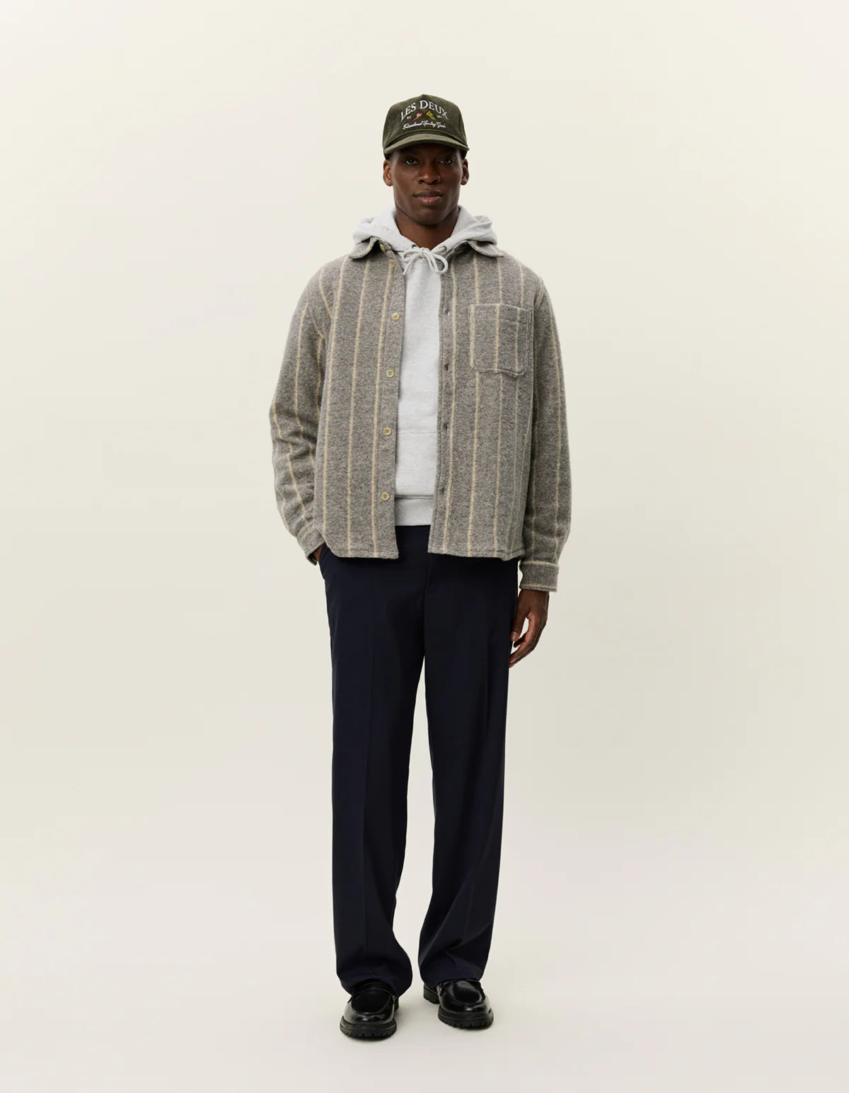 Lennon Wool Pinstripe Overshirt - Grey Melange
