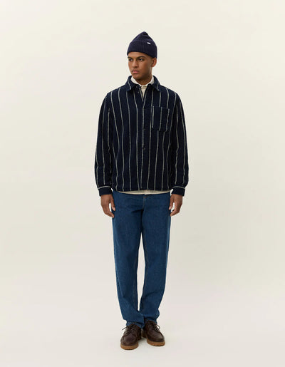 Lennon Wool Pinstripe Overshirt - Dark Navy