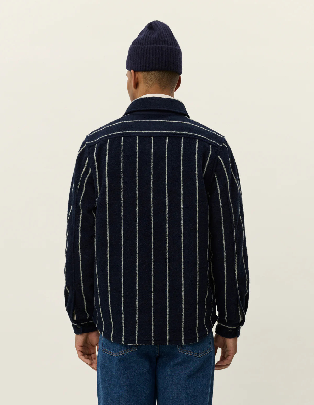 Lennon Wool Pinstripe Overshirt - Dark Navy