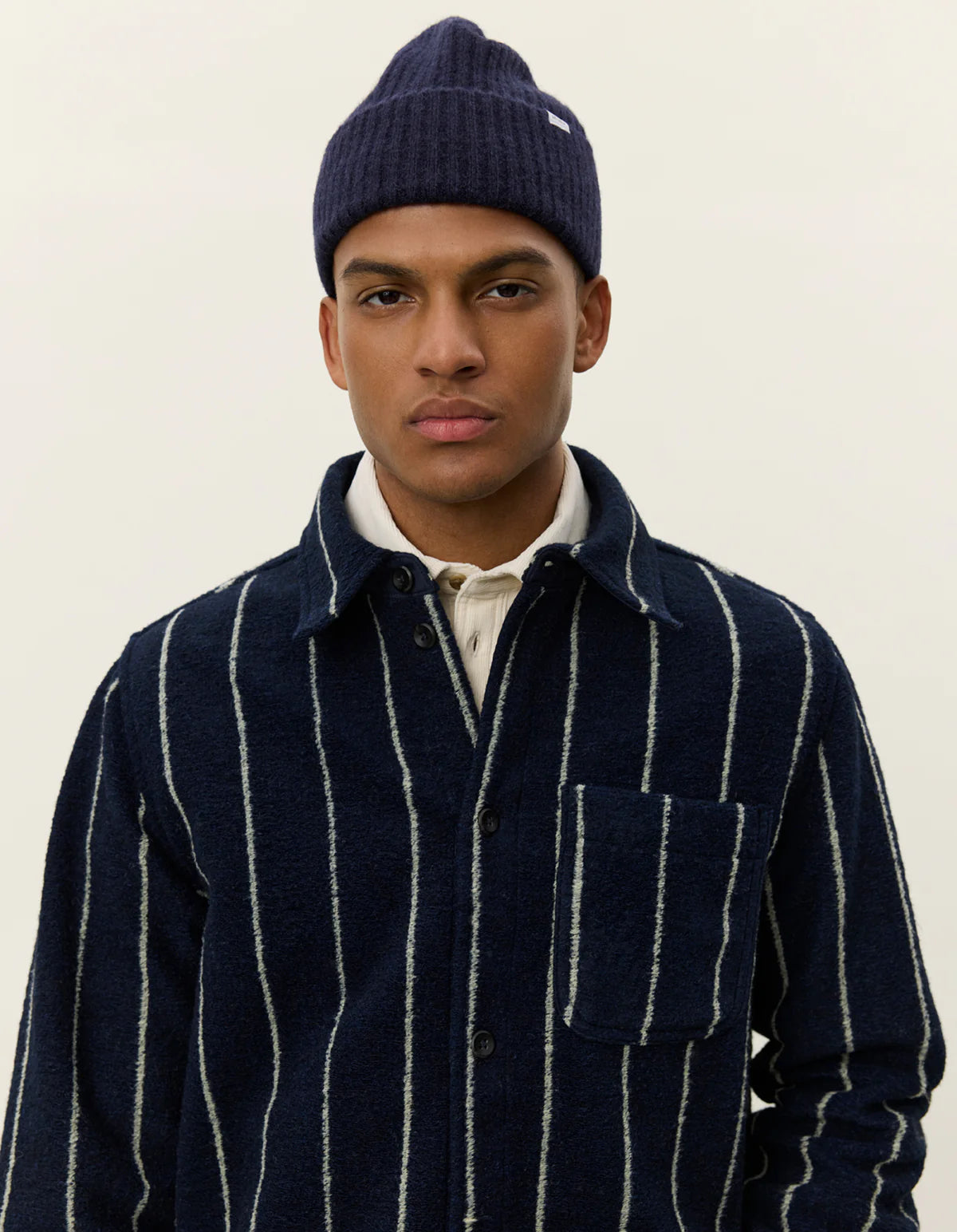 Lennon Wool Pinstripe Overshirt - Dark Navy