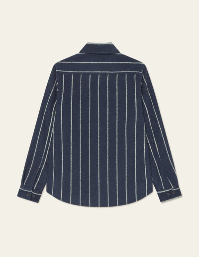 Lennon Wool Pinstripe Overshirt - Dark Navy