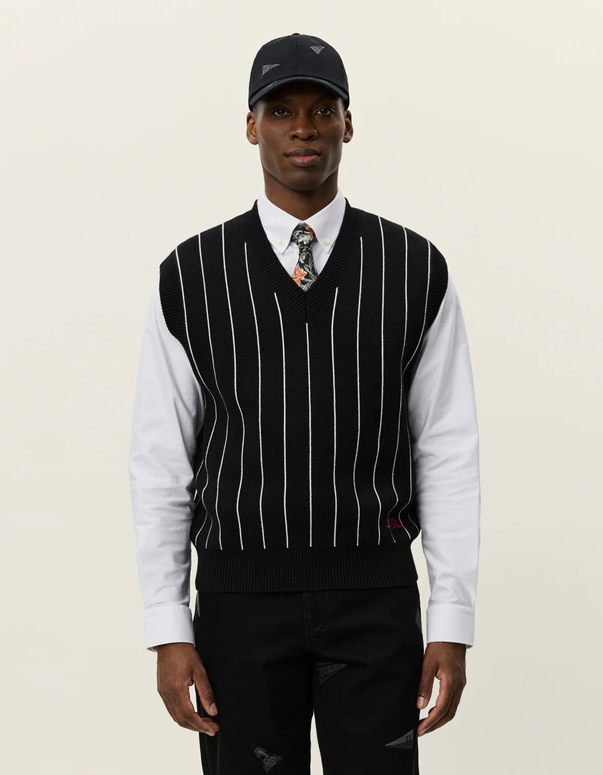 Gaston Jacquard Pinstripe Vest - Black