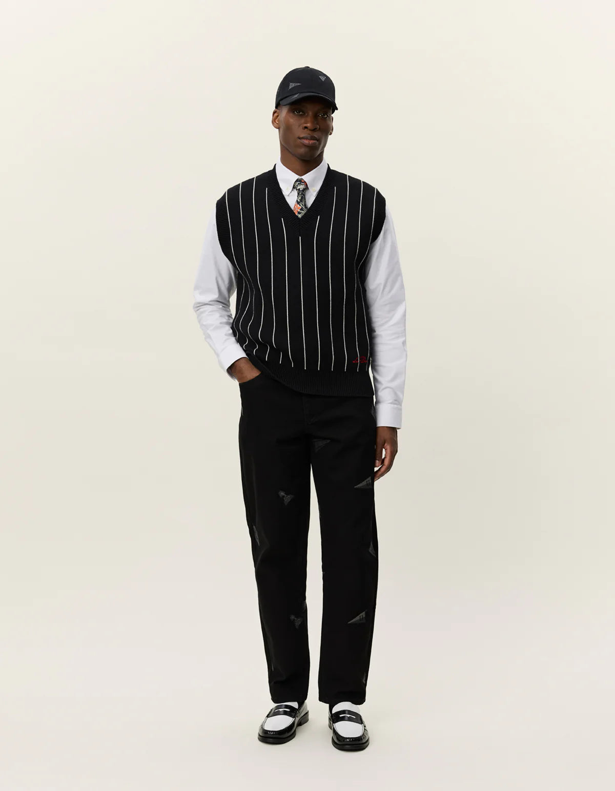 Gaston Jacquard Pinstripe Vest - Black