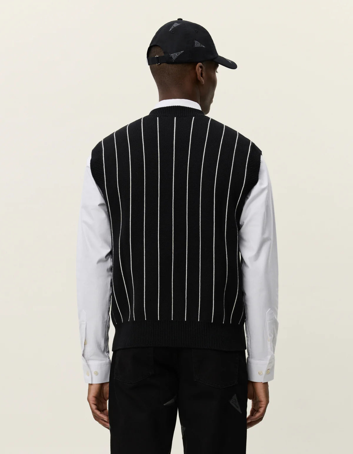 Gaston Jacquard Pinstripe Vest - Black