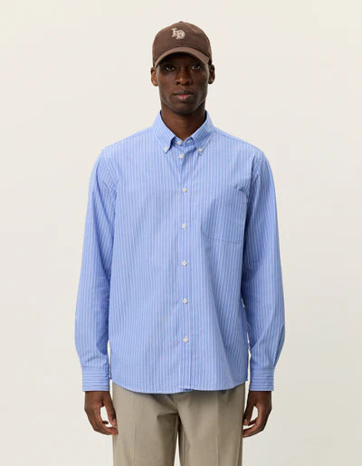 Kent Stripe Poplin Shirt - Blue Fog