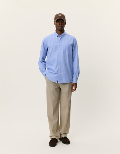 Kent Stripe Poplin Shirt - Blue Fog