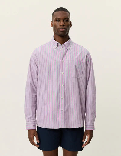 Kent Stripe Poplin Shirt - Crocus Pink