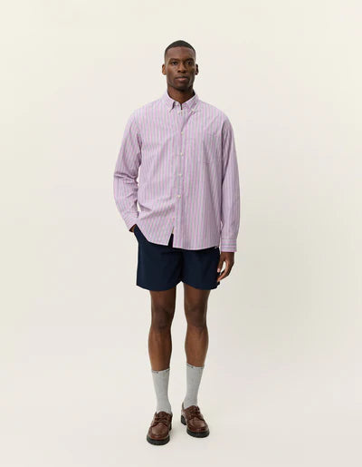 Kent Stripe Poplin Shirt - Crocus Pink