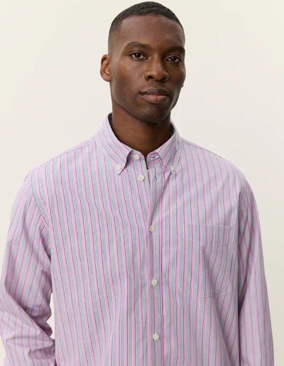 Kent Stripe Poplin Shirt - Crocus Pink