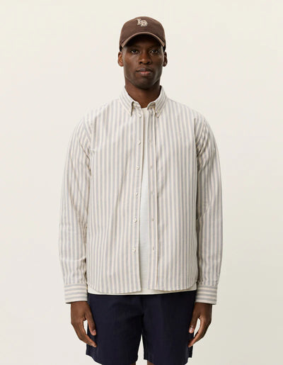 Konrad Striped Oxford Shirt - Eggnog White