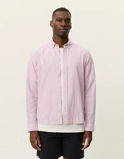 Konrad Stripe Cotton Linen Shirt - Crocus Pink