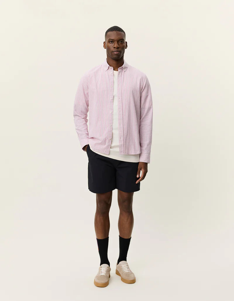 Konrad Stripe Cotton Linen Shirt - Crocus Pink