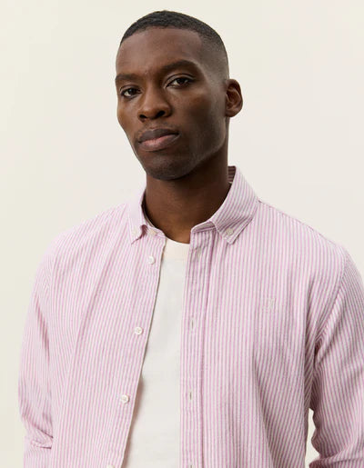 Konrad Stripe Cotton Linen Shirt - Crocus Pink