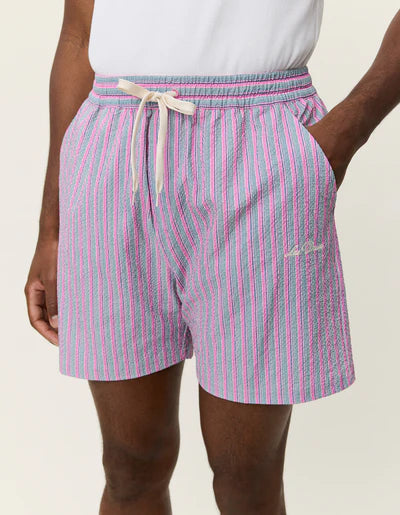 Stan Stripe Seersucker Swim Shorts - Crocus Pink