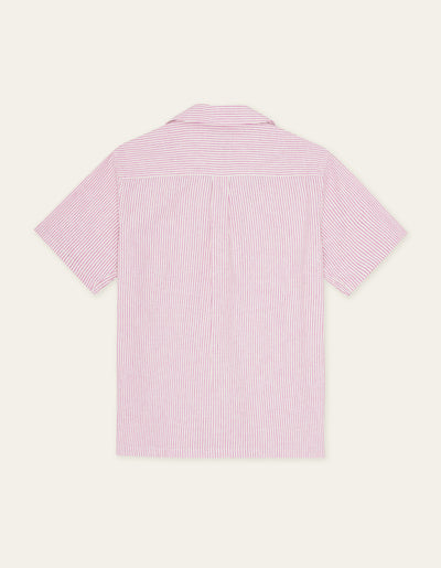 Lukas Stripe Cotton Linen Short Sleeve Shirt - Crocus Pink