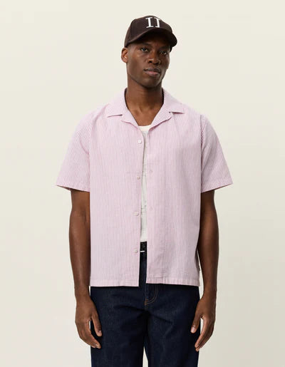 Lukas Stripe Cotton Linen Short Sleeve Shirt - Crocus Pink