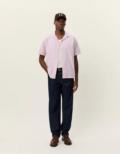 Lukas Stripe Cotton Linen Short Sleeve Shirt - Crocus Pink