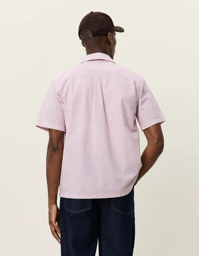 Lukas Stripe Cotton Linen Short Sleeve Shirt - Crocus Pink
