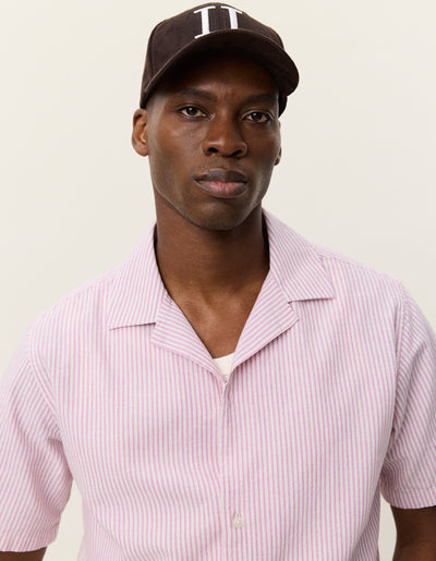 Lukas Stripe Cotton Linen Short Sleeve Shirt - Crocus Pink