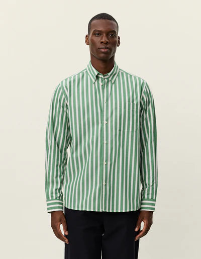 Kent Stripe Poplin Shirt - Juniper Green