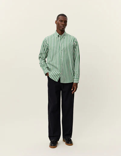 Kent Stripe Poplin Shirt - Juniper Green