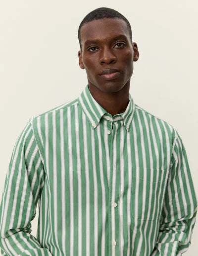 Kent Stripe Poplin Shirt - Juniper Green