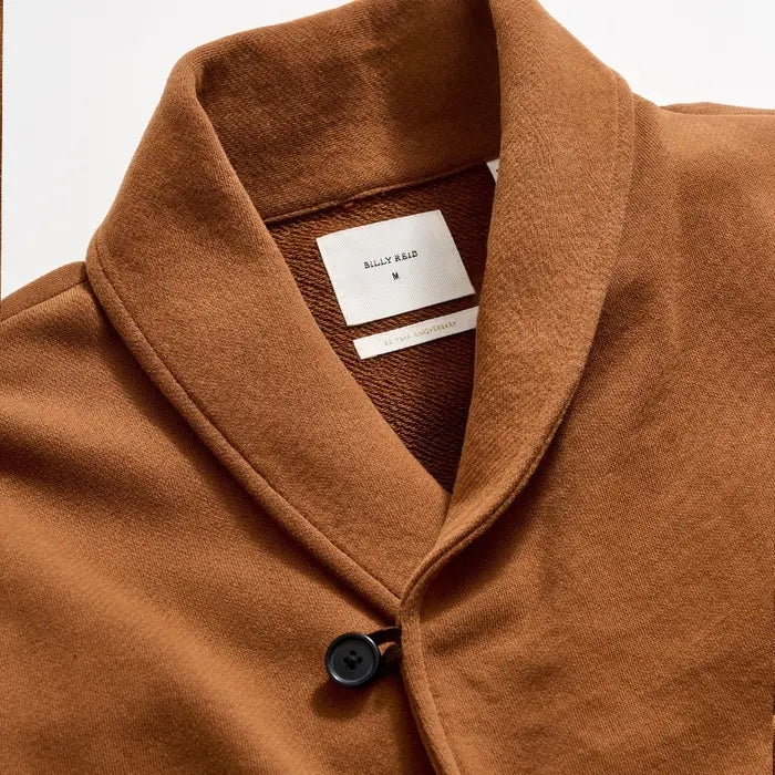 John French Terry Cotton Shawl Cardigan - Oak Brown