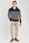 Heritage Quarter Zip - Navy w/ Sandstone Stripe