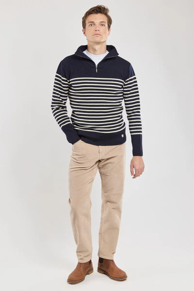 Heritage Quarter Zip - Navy w/ Sandstone Stripe